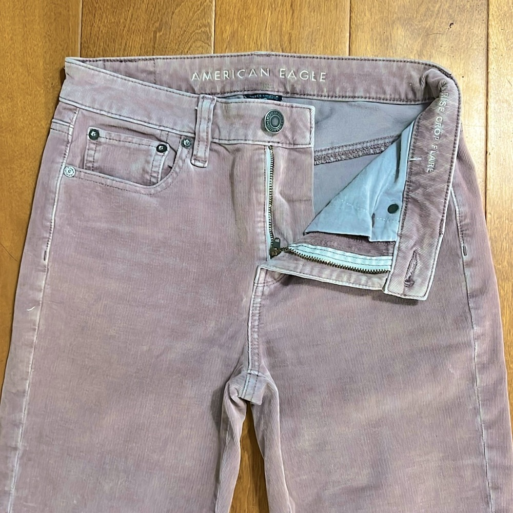 American Eagle Super Stretch Lavender Hi-Rise Crop Flare Jeans Size 2 Corduroy - Picture 3 of 12